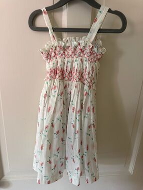 Pixie Lily Girls' White Floral Smocked Sundress with Red Accents